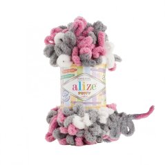 Alize Puffy Color 6070 - šedá, malinová, bílá