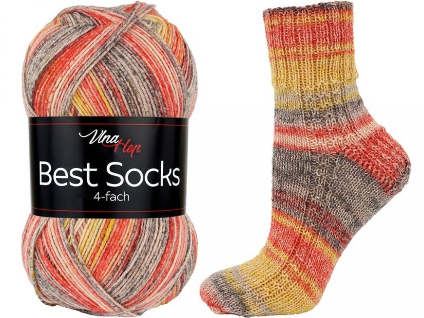 Vlna-Hep Best Socks 4-fach 7338 - červená, hořčičová, šedá, béžová Vlna-Hep Best Socks 4-fach 7338 - červená, hořčičová, šedá, béžová
