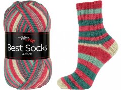 Vlna-Hep Best Socks 4-fach 7358 - zelená, červená, krémová