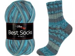 Vlna-Hep Best Socks 4-fach 7309 - šedá, tyrkysová