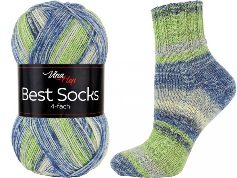 Vlna-Hep Best Socks 4-fach 7334 - zelená, modrá, bílá Vlna-Hep Best Socks 4-fach 7334 - zelená, modrá, bílá