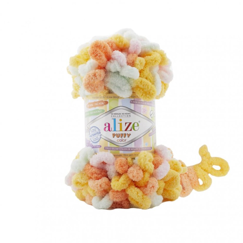 Alize Puffy Color 6464 - žlutá, oranžová, bílá, zelená, růžová