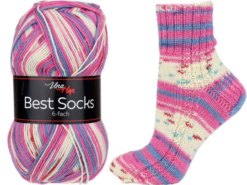 Vlna-Hep Best Socks 6-fach 7368 - růžová, modrá, bílá Vlna-Hep Best Socks 6-fach 7368 - růžová, modrá, bílá