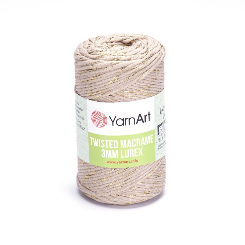 YarnArt Twisted Macrame Lurex 3 mm 753 - béžová se zlatou nitkou
