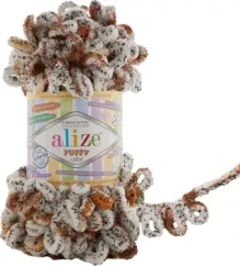 Alize Puffy Color 7503 - žíhaná bílá, hnědá