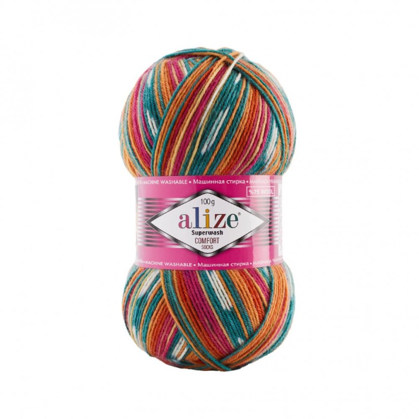 Alize Superwash Comfort 7839 - růžová, oranžová, zelená, bílá