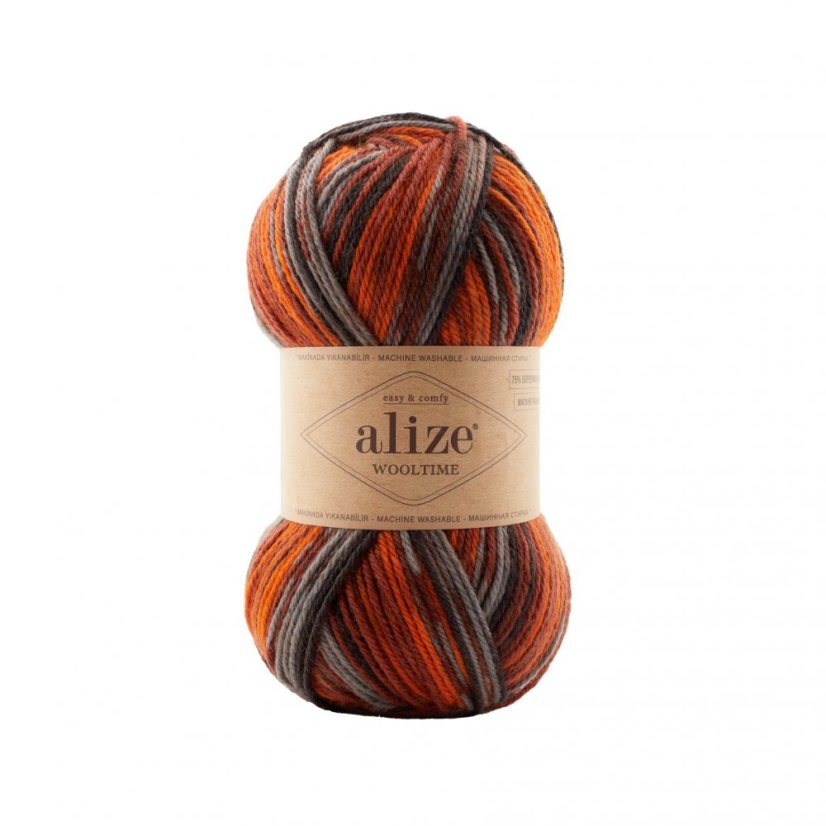 Alize Wooltime 11014 - černá, šedá, oranžová Alize Wooltime 11014 - černá, šedá, oranžová