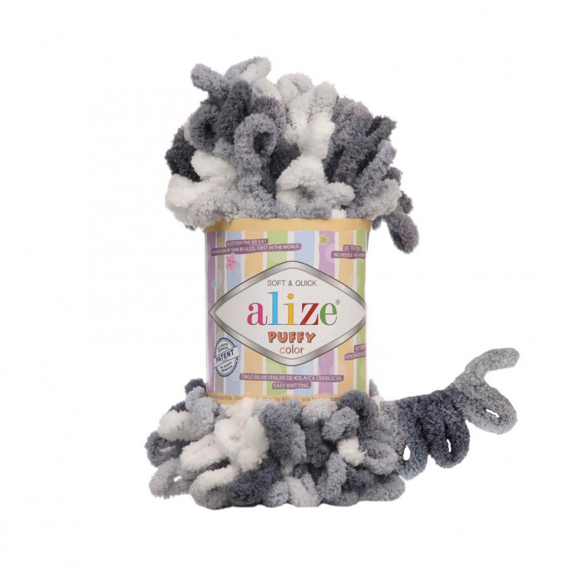 Alize Puffy Color 5925 - bílá, šedá