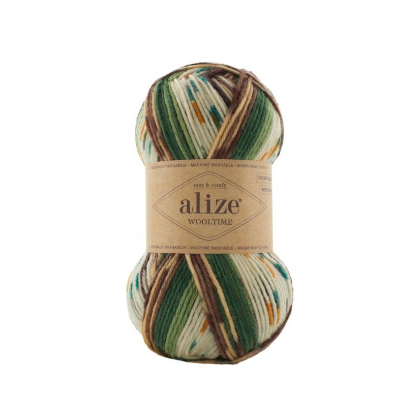 Alize Wooltime 11021 - zelená, hnědá, přírodní s hořčicovou