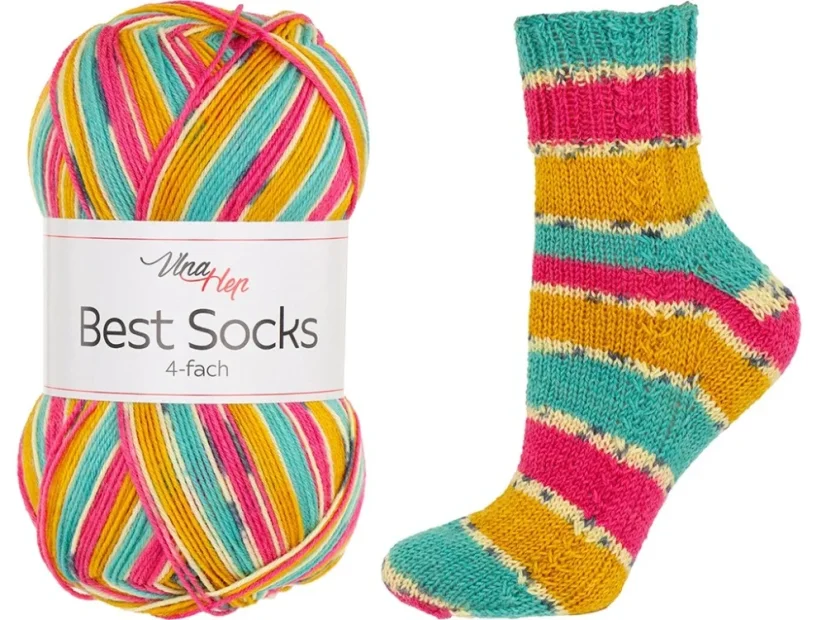 Vlna-Hep Best Socks 4-fach 7384 - bílá, hořčice, růžová, zelená Vlna-Hep Best Socks 4-fach 7384 - bílá, hořčice, růžová, zelená