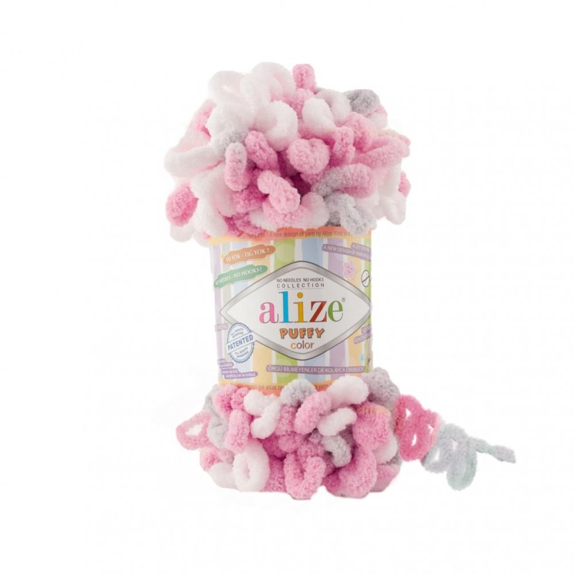 Alize Puffy Color 6370 - růžová, šedá, bílá