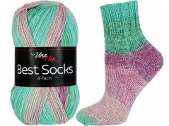 Vlna-Hep Best Socks 4-fach 7326 - růžová, zelená, bílá
