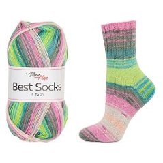 Vlna-Hep Best Socks 4-fach 7411 - růžová, zelená, šedá