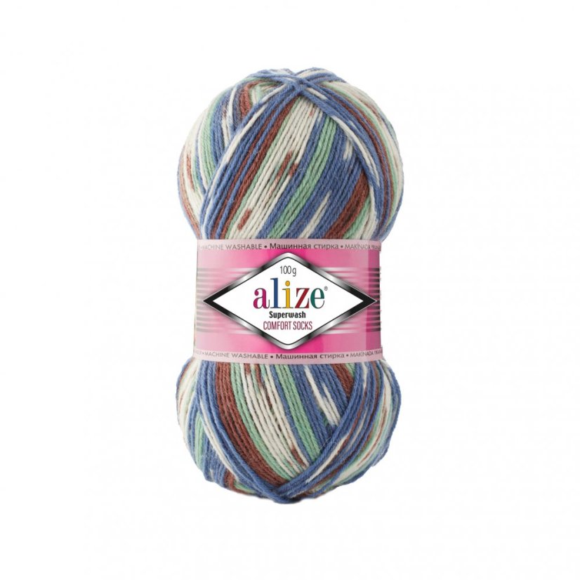 Alize Superwash Comfort 7653 - zelenná, modrá, hnědá, bílá