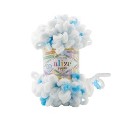 Alize Puffy Color 6472 - bílá, tyrkysová