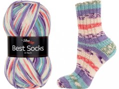 Vlna-Hep Best Socks 4-fach 7080 - růžová. fialová, tyrkysová, bílá