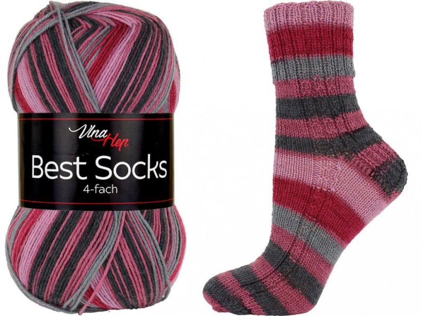 Vlna-Hep Best Socks 4-fach 7348 - vínová, růžová, šedá Vlna-Hep Best Socks 4-fach 7348 - vínová, růžová, šedá