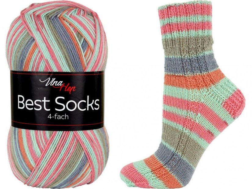 Vlna-Hep Best Socks 4-fach 7352 - červená, mátová, modrá, khaki Vlna-Hep Best Socks 4-fach 7352 - červená, mátová, modrá, khaki