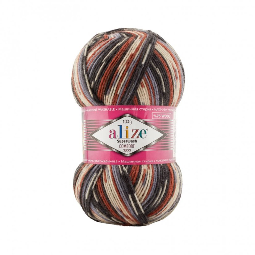 Alize Superwash Comfort 7840 - šedá, rezavá, černá