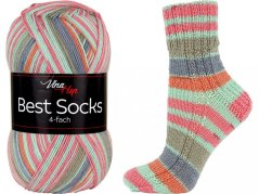 Vlna-Hep Best Socks 4-fach 7352 - červená, mátová, modrá, khaki