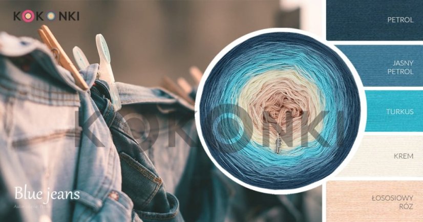 Kokonki Classic B115 Blue jeans - petrolejová, světlá petrolejová, tyrkysová, krémová, lososově růžová