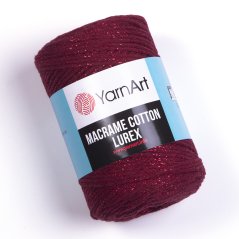 YarnArt Macrame Cotton Lurex 739 - vínová s červenou nitkou