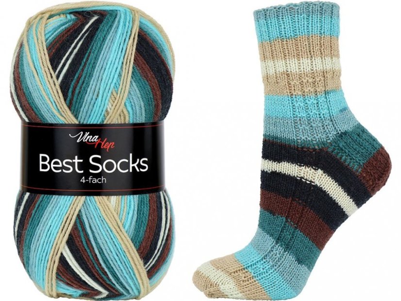Vlna-Hep Best Socks 4-fach 7072 - hnědá s tyrkysovou Vlna-Hep Best Socks 4-fach 7072 - hnědá s tyrkysovou