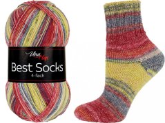 Vlna-Hep Best Socks 4-fach 7342 - červená, modrá, žlutá