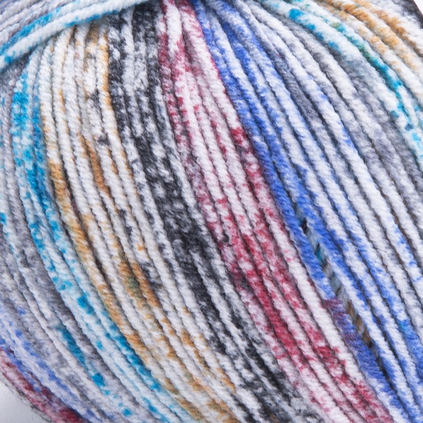 YarnArt Jeans Splash 942 - černá, modrá, červená, žlutá, bílá