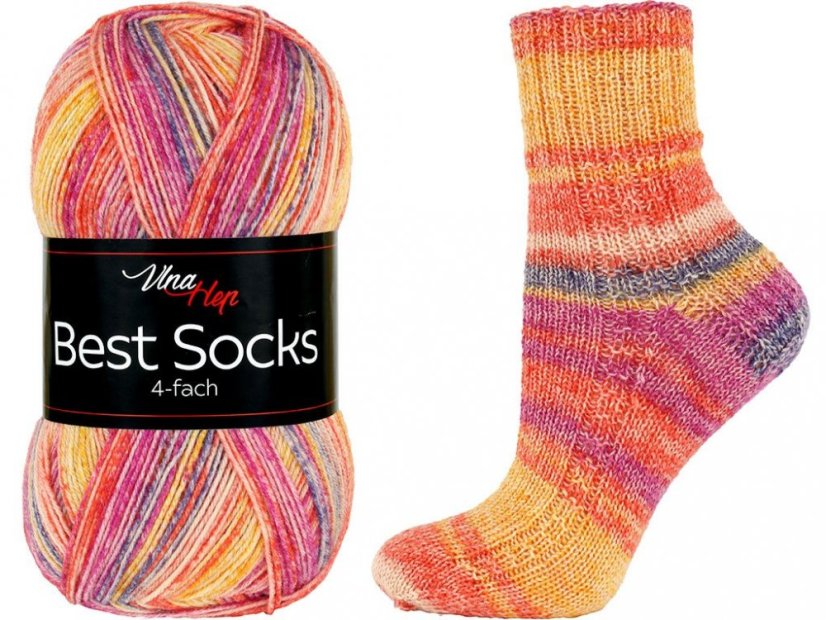 Vlna-Hep Best Socks 4-fach 7345 - žlutá, oranžová, fialová, modrá Vlna-Hep Best Socks 4-fach 7345 - žlutá, oranžová, fialová, modrá