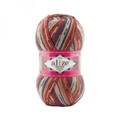 Alize Superwash Comfort 7841 - hnědá, modrá, bílá