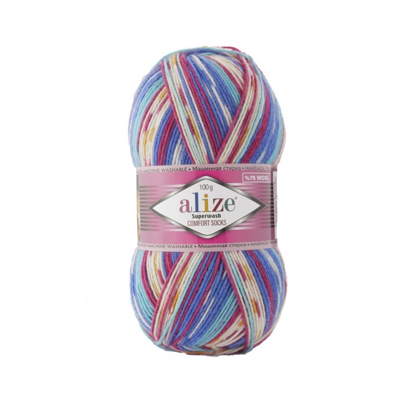 Alize Superwash Comfort 7654 - modrá, červená, žlutá, bílá Alize Superwash Comfort 7654 - modrá, červená, žlutá, bílá