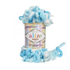 Alize Puffy Color 5924 - bílá, světlá tyrkysová
