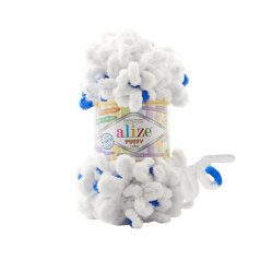 Alize Puffy Color 6471 - bílá, modrá