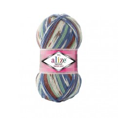 Alize Superwash Comfort 7653 - zelenná, modrá, hnědá, bílá