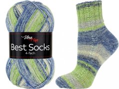 Vlna-Hep Best Socks 4-fach 7334 - zelená, modrá, bílá